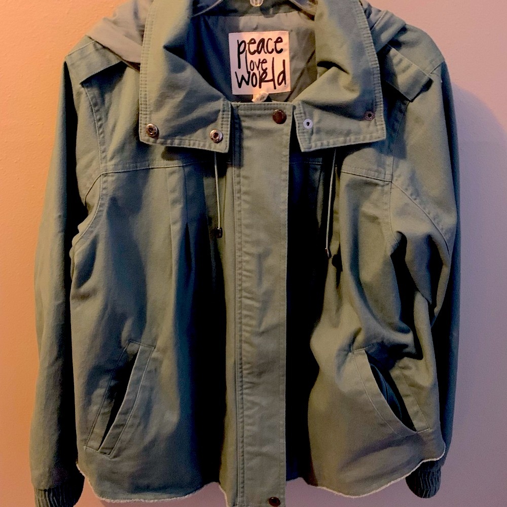 Peace Love World Green Bomber Jacket